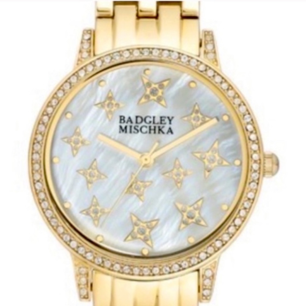 SOLD Badgley  Mischka Gold Star Accent Stoneware Marbled Face Watch